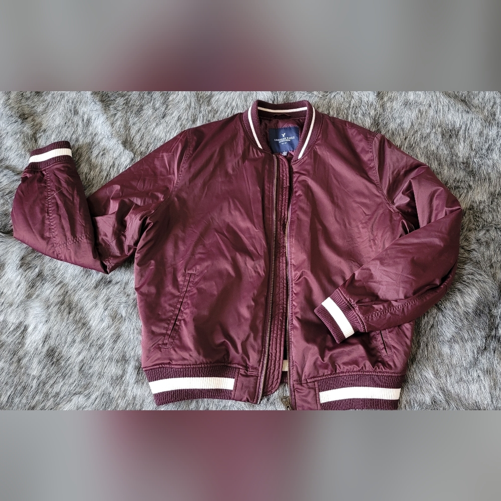 American Eagle Outfitters Maroon Bomber Jacket, Full Zip, XL